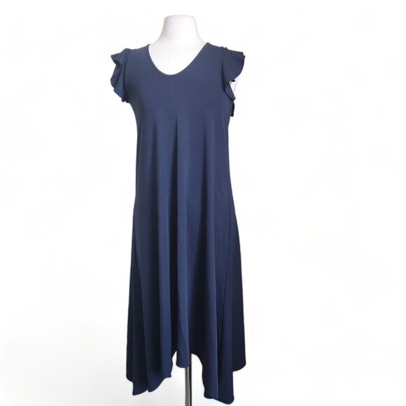 Ann Taylor Dresses & Skirts - Ann Taylor V Neck Ruffle Flutter Sleeve Midi Maxi Dress Size XS Petite Navy Blue